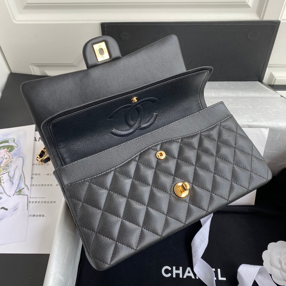 CHNL Classic Medium Flap Black/Gold Handbag