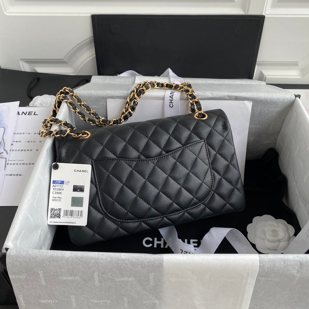 CHNL Classic Medium Flap Black/Gold Handbag