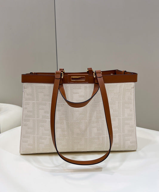 FND Peekaboo X-Tote White FF Canvas Tote Bag