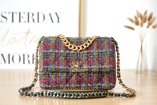 CHNL Flap Bag Multicolor Plaid Tweed Handbag