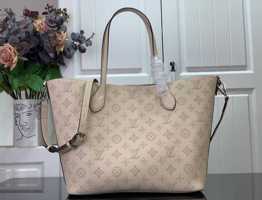 LV CarryAll MM Monogram Empreinte Cream Tote Bag